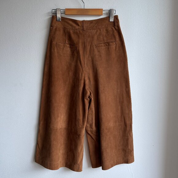 NWT Massimo Dutti Cognac Leather Suede Cropped Pants - XS - Picture 6 of 16